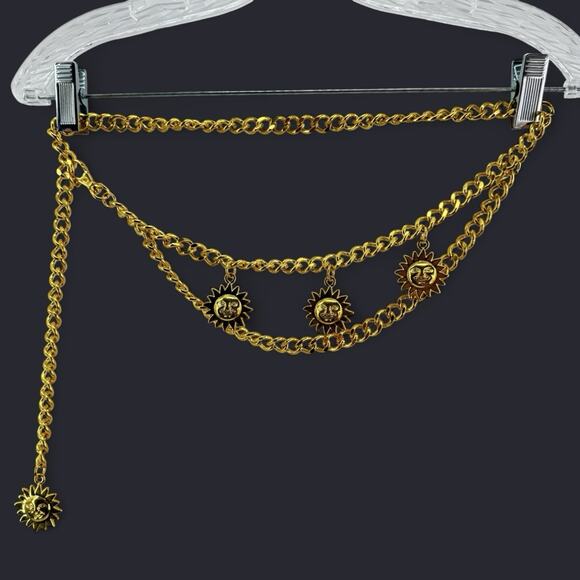 Sun Belt Necklace Chain Adjustable Gold Tone Dangly 39" Celestial Zodiac Heavy - Picture 1 of 11
